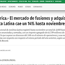 El mercado de fusiones y adquisiciones en Amrica Latina cae un 14% hasta noviembre